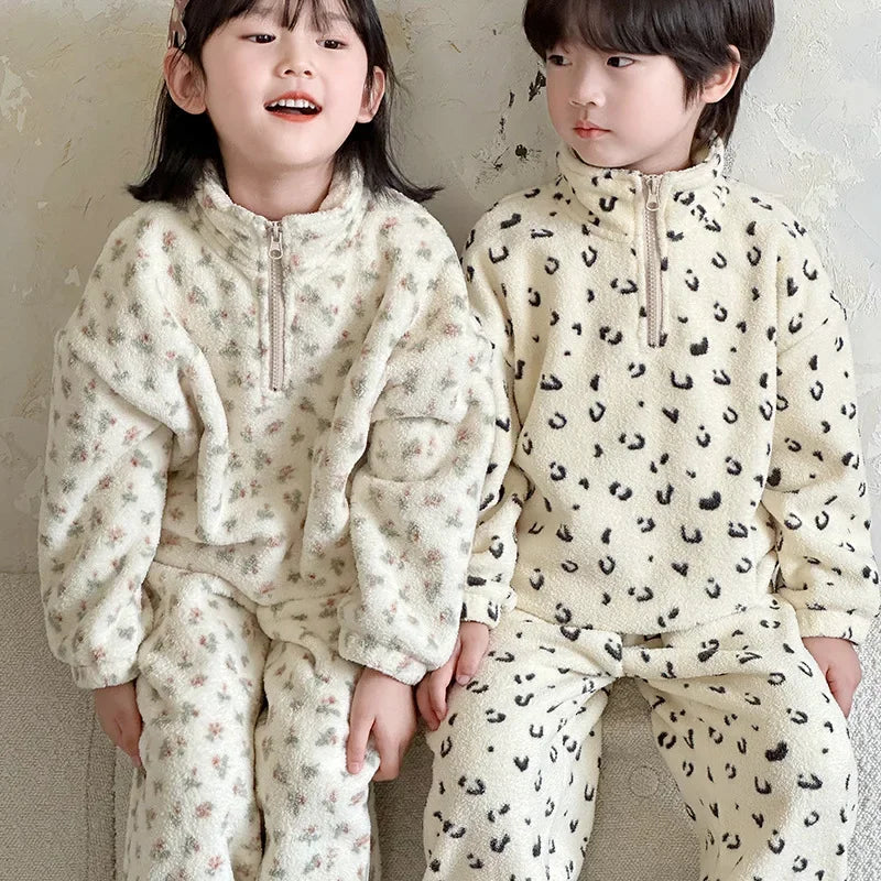 Children's Pajama Set Winter Fleece Sleepwear for Kids Thick Warm Boys Girls Piyamas Teenager Home Clothes Baby Pijama 1-12T