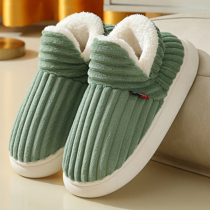 Bebealy Winter Men Shoes Winter Short Plush Men Slippers Outdoor Fur Non-slip House Shoes Casual Fuzzy Soft Cozy Men Shoes Women