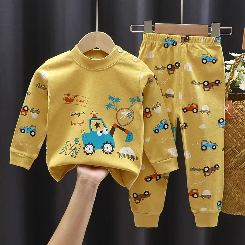 2025 New Kids Boys Girls Pajama Sets Cartoon Print Long Sleeve Cute T-Shirt Tops with Pants Toddler Baby Autumn Sleeping Clothes