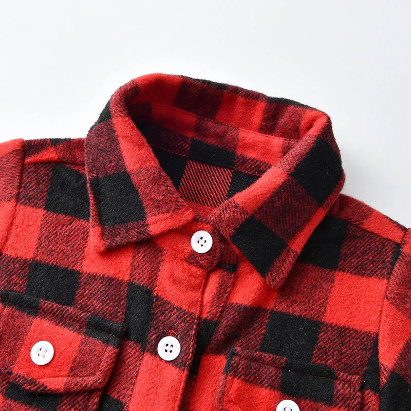 Top Autumn Winter Fashion Toddler Baby Boys Girls Long Sleeve Flannel Shirts Flaid Tops Kids Children Cotton Blouse