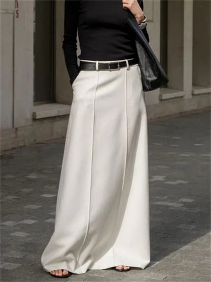 Tossy White High Waist Patchwork Long Skirt For Women Loose Casual Pocket Elegant Solid Fashion Female Maxi Skirt