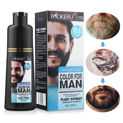 Natural Long Lasting 200ml Permanent Beard Dye Shampoo For Men Beard Dying Removal White Grey Beard Hair Men Beard Dye Shampoo