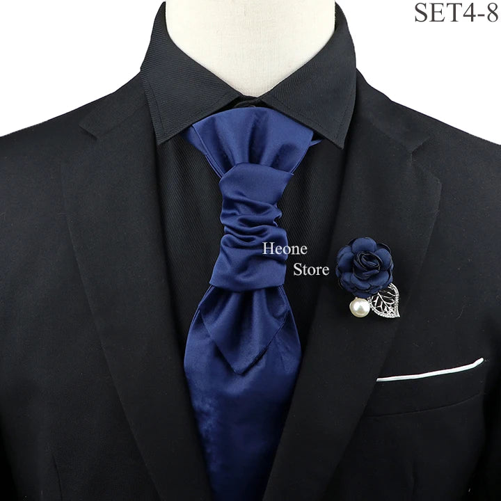 New Men's Premium Paisley Tie Brooch Set Red Black Blue Ajustable Neck Tie Luxury Classic Suit Tuxedo Groom Wedding Accessories