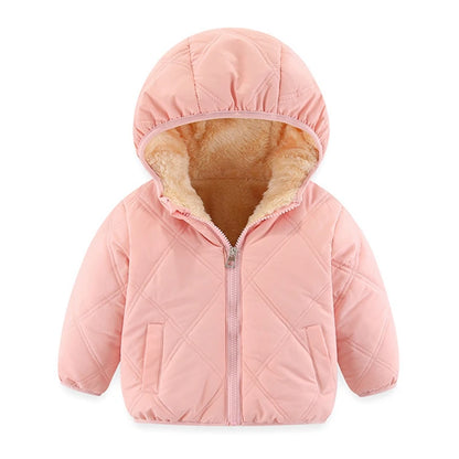 Baby Children Coats Winter Thick Jackets Girls Boys Solid Color Warm Plush Thicken Outerwear Hooded Jacket Cardigan Kids Clothes