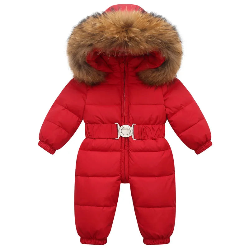 Children Winter Overalls Waterproof Hooded Girl Down Jacket Baby Boy Warm Jumpsuit Toddler Girl Faux Fur Ski Suit Kids Snowsuit