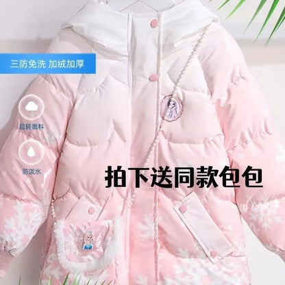 Children's winter girls plus cashmere fashion down jacket Little girl winter foreign style coat  princess send backpack money