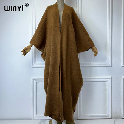 WINTER monochrome Luxury Fur Neutral coat Thick comfortable Warm Female poncho long down coat winter abaya