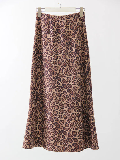 Winter Leopard Print Suede Skirt Long Women Autumn Vintage A Line Brown Maxi Skirts For Women Winter Warm Suede Leopard Skirts