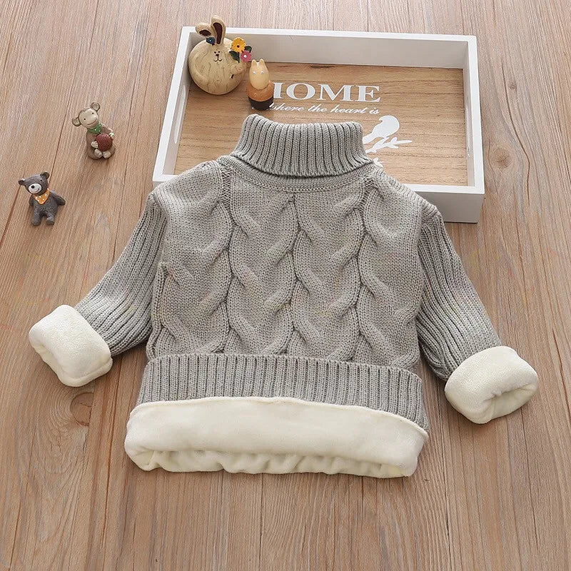 PHILOLOGY 2T-8T pure color winter boy girl kid thick Knitted bottoming turtleneck shirts solid high collar pullover sweater