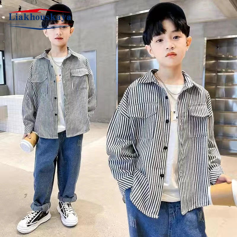 2-16Year Autumn Winter Fashion Kids Boys Long Sleeve Plaid Shirts Thick Wool Tops Kids Children Cotton Blouse Casual Clothes