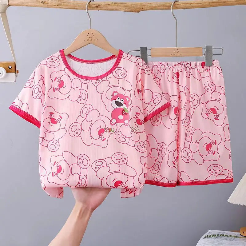 Children's Pajamas Spring And Summer Short Sleeved Shorts Loose And Thin Medium And Large Children's Home Clothing Set