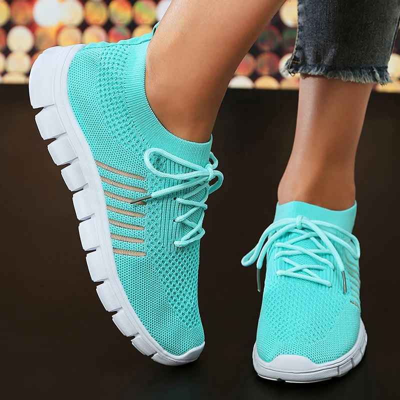 Mesh Breathable Soft Sole Sneakers Women Lightweight Non-Slip Running Walking Shoes Woman 2025 Spring Casual Lace Up Flats Shoes