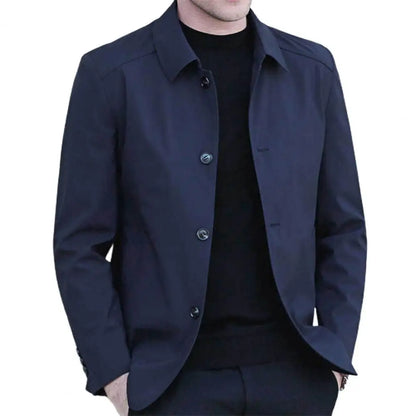 Warm Men Jacket Elegant Men's Mid Length Business Jacket with Turn-down Collar Single-breasted Design for Fall Spring Seasons