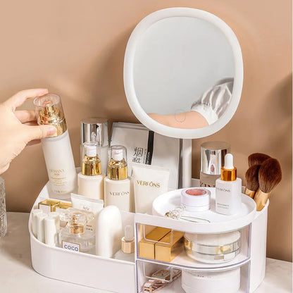 Large Capacity Cosmetic Storage Box with Clear Drawer - Multi-functional Makeup Organizer for Dressing Table Skincare Products