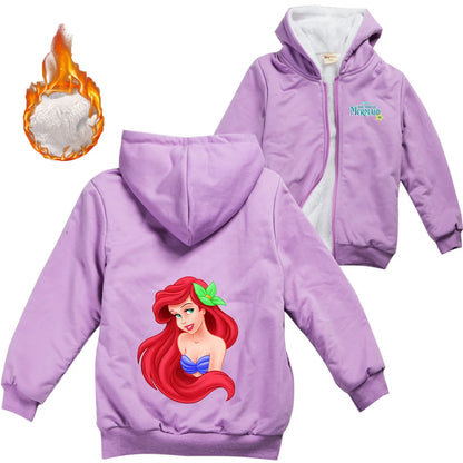 Winter Thick Boys Girls With Zipper Coats The Little Mermaid keep Warm Hoodies Jackets Children Casual Outerwear Sweatshirt