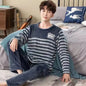 Winter Long Sleeve Thick Warm Flannel Pajama Sets for Men Coral Velvet Cute Cartoon Sleepwear Suit Pyjamas Homewear Clothes