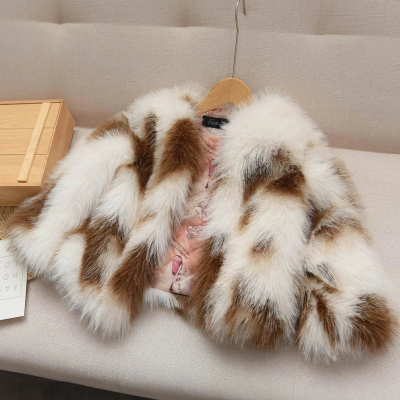 Little Girls Faux Fur Coat Warm Winter Coats Thick Fox Fur Jacket Korean Fashion Kids Plush Outerwear Child High Quality Outwear