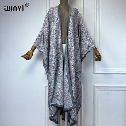 WINYI Kimono Summer sexy print loose Cardigan Female Blouse abaya beach cover up boho maxi party dress kaftan dresses womens