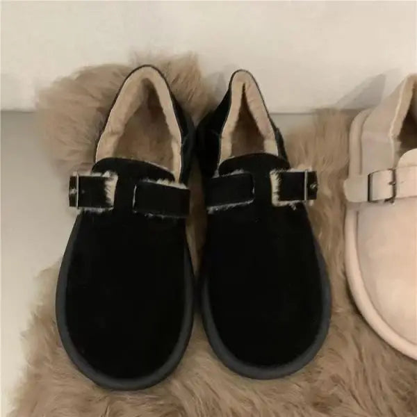 Soft Round Toe Winter Shoes Women Casual Female Sneakers Flats Clogs Platform Loafers With Fur Autumn Dress Retro Creepers New