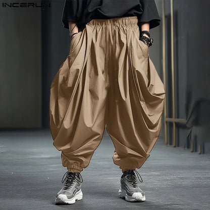 Men Irregular Pants Solid Elastic Waist Joggers Loose Trousers Men Streetwear 2025 Drop-crotch Casual Harem Pants INCERUN S-5XL