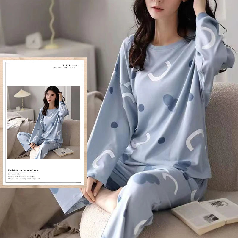 Spring Autumn Big Size 5XL Women Polyester Pajamas Plaid Sleepwear Long-sleeved Homewear Sets Womens Simple Loose Casual Pijamas