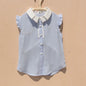 Korean Children Girls Shirts Summer Chiffon Cool Tops Teenage Girls Ruffle Blouse Kids Sleeveless Turn-down Collar Vest Shirts