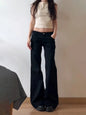 Women Gyaru Japanese Harajuku Trashy Y2K Black Jeans Low Rise Flare Denim Pants 2000s Bell-Bottom Trousers Kpop Grunge Stylish