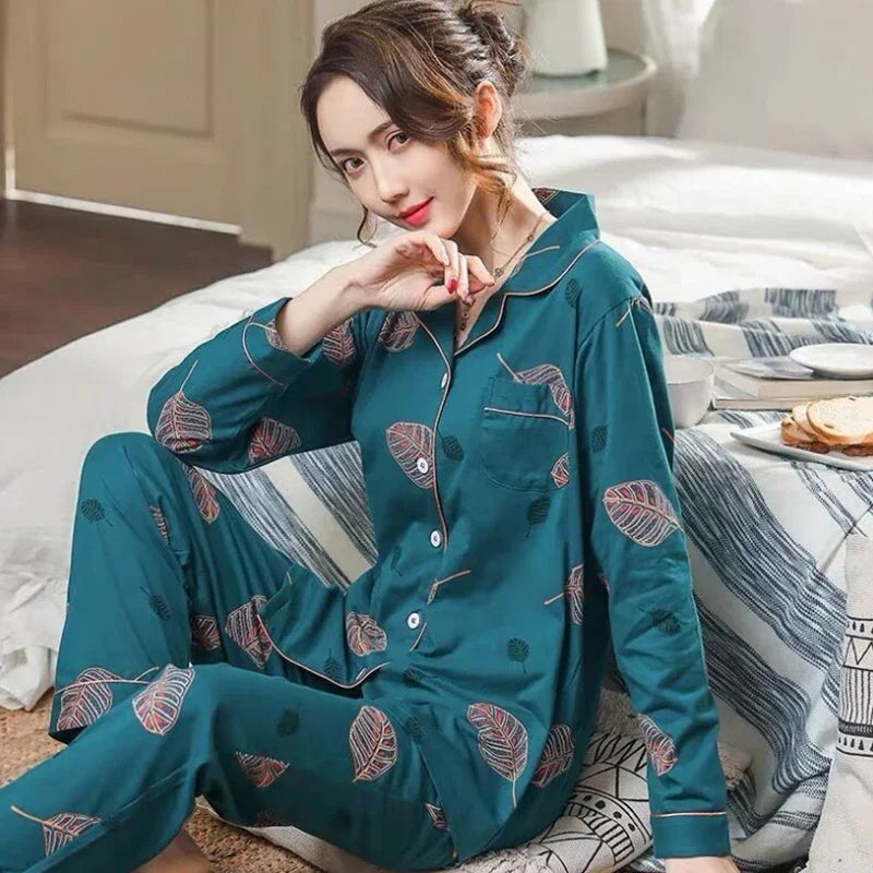 100% Cotton Pajama For Women Winter Soild Pink Pijamas Feminino Warm Sleepwear White PJ 2024 Fashion Pure Cotton Pyjama Femme