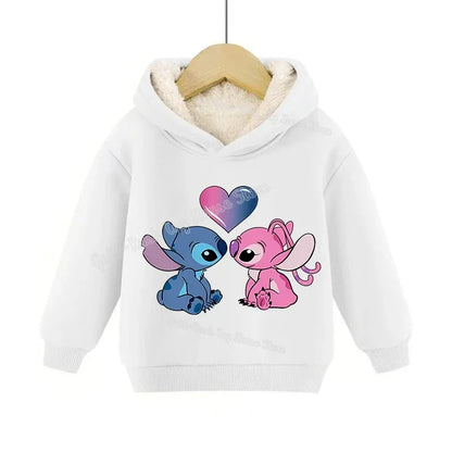 Lilo&stitch Children Hoodie Winter Thicken Warm Pullover Sweatshirt Street Sweater Girl Boy Outdoor Sports Kid Hooded Clothes