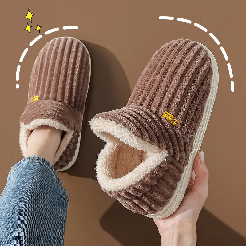 Bebealy Winter Men Shoes Winter Short Plush Men Slippers Outdoor Fur Non-slip House Shoes Casual Fuzzy Soft Cozy Men Shoes Women