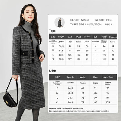 SENTUBILA 2 Piece Sets Women Outfit Spliced Crop Woolen Jackets Straight Slit Skirt High New in Matching Sets