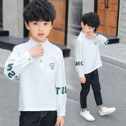 Spring Autumn Fashion Letter Y2K Boy's Shirt Cotton Long Sleeve Kids Pullover Trend Children's Clothing Kawaii Blouses Cute Tops