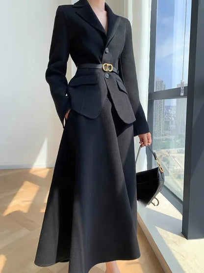 Insozkdg Cashmere Cotton Woolen Women Suit Jacket Skirt Set Temperament Elegant Office Lady Suit Blazer Long Skirt Two-piece Set