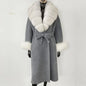 Wool Coat Women New Autumn Winter Real Fox Fur Jacket Female Long Warm Natural Fox Fur Collar Fur Cuffs