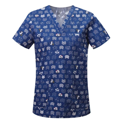 S-XXL Pet Grooming doctor Work Clothes 100%Cotton Scrubs Workwear Men and Women Uniforms Wholesale Printing Scrubs Tops/shirts