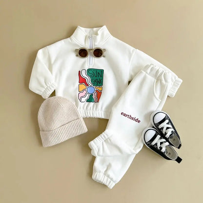 Baby Set Winter Autumn Thicken Half-Zip Fleece Jacket + Pant Baby Boy Tracksuit Kids Clothes Toddler Girl Clothes Outfit