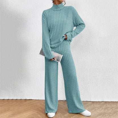 Turtleneck Sweater Tops With Pants 2 Piece Set Women Knitted Casual Warm Fashion Sweaters Soft Long Sleeve Pullover Streetwear