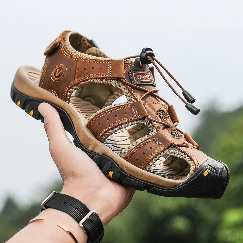 Summer Men Sandals Leather Mens Casual Shoes Breathable Outdoor Sandals for Men Beach Shoes Slippers Fashion Roman Shoes