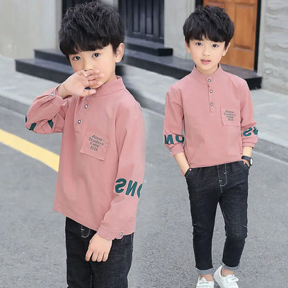 Spring Autumn Fashion Letter Y2K Boy's Shirt Cotton Long Sleeve Kids Pullover Trend Children's Clothing Kawaii Blouses Cute Tops