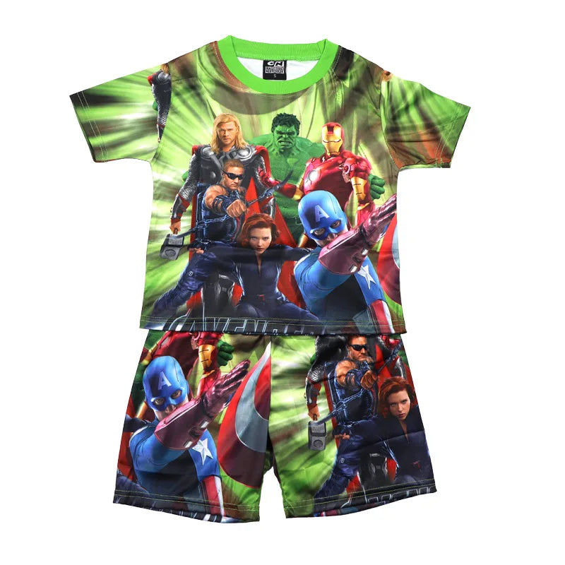 Children Pajamas Set Short Sleeve T Shirt Shorts Superhero Spiderman Costume Pyjamas Kids Boy Girls Pijamas Cartoon Baby Sleepw