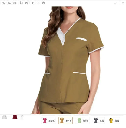 2025 New Hospital Hand Washing Clothes Tops Pure Cotton Skin Friendly Nursing Work Clothes Tops Waiter Uniform Work Clothes