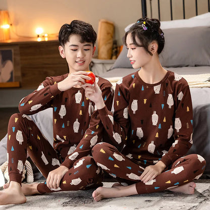 Teens Pijamas Long Sleeve Cotton Pyjamas Kids Clothes Sets Cartoon Big Boy Sleepwear Cute Pajamas For Girls 10 12 14 16 18 Years