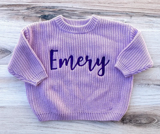 Personalized Embroidered Baby and Toddler Sweater, Oversized Chunky Kids Sweater, Baby Name Announcement, Baby Shower Gift