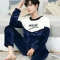 Men Winter Warm Flannel Pajama Sets Long Sleeve Thick Homewear For Men Coral Velvet Cute Cartoon Sleepwear Suit Pyjamas Homewear