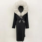 Real Natural Fox Fur Coat Winter Hooded Detachable Collar Fur Jacket Long Woolen Jacket Women Double-faced Casual Overwears