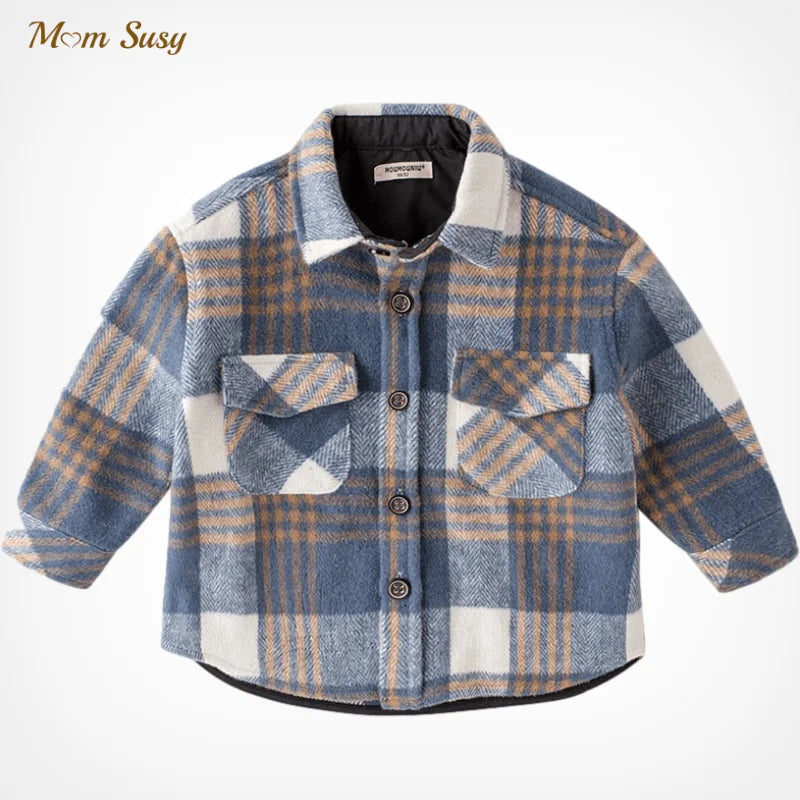 Fashion Baby Girl Boy Plaid Shirt Jacket Cotton Child Shirt Thick Wool Loose Outfit Winter Spring Fall Baby Casual Clothes 3-14Y