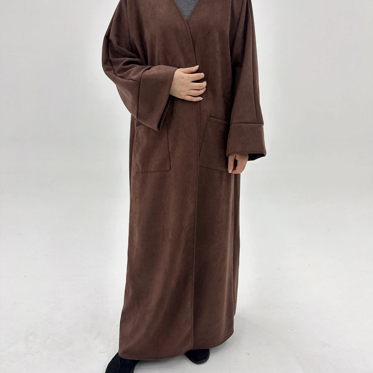 Winter Suede Kimono Open Abayas for Women Muslim Dress Dubai Kaftan Turkey Long Coat Islam Clothing