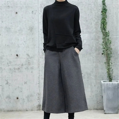 Loose Woole Wide Leg Skirts Pants Women Casual Mom Pants Winter Autumn Straight Trousers Korean Elastic High Waist Fat Leg Pants