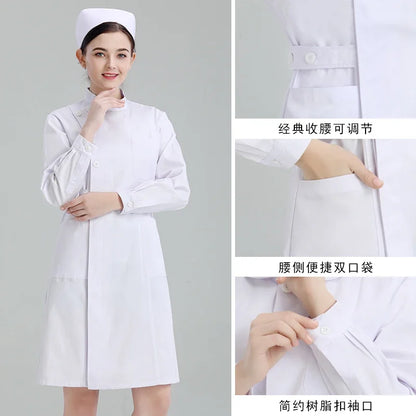 Medical Uniforms Dress Robe White Women Nursing Scrubs Jacket Full Length SPA Beautician Veterinary Work Wear Uniform Doctor