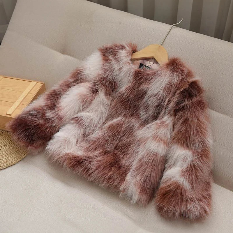 Little Girls Faux Fur Coat Warm Winter Coats Thick Fox Fur Jacket Korean Fashion Kids Plush Outerwear Child High Quality Outwear